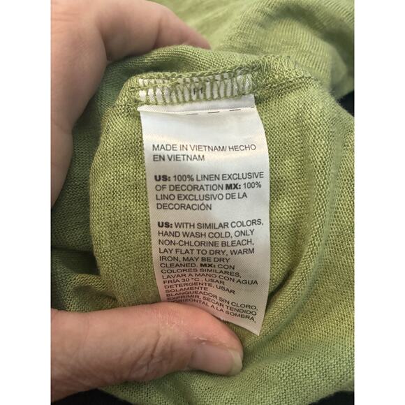 Chicos Linen Sweater Trim Stitch Tee Short Sleeve Moss/Silver V-Neck Size 0/S - Picture 2 of 9